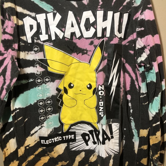 Pokémon Pikachu Shirt Mens Medium Tie Dye Long Sleeve T-Shirt Graphic - Picture 2 of 4